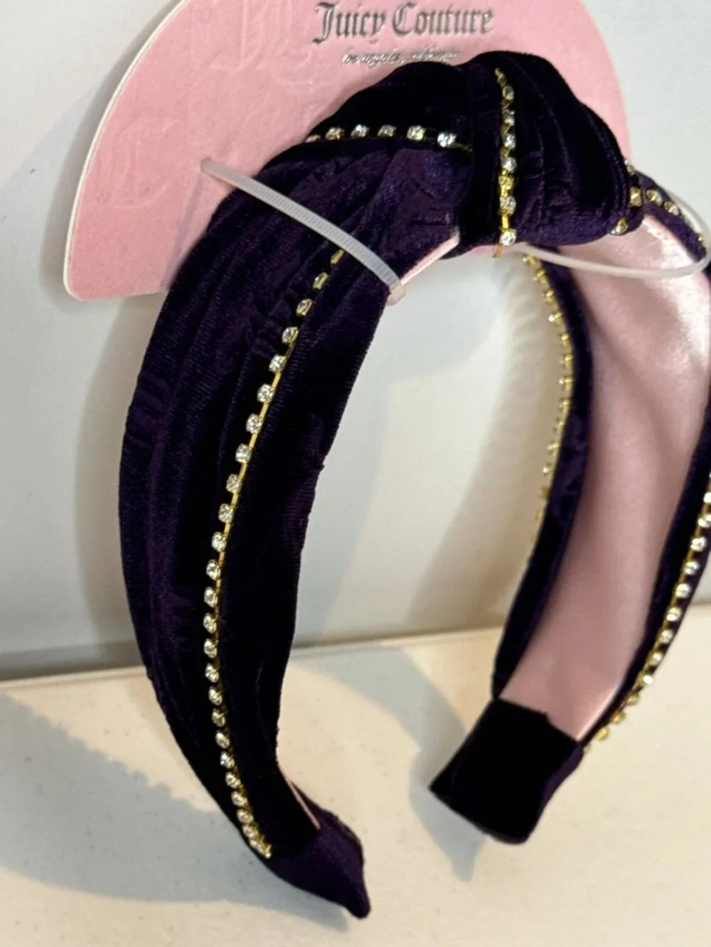 Juicy Couture Purple Velvet Rhinestone Knotted Headband New